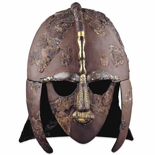 Helmet found at Sutton Hoo, brown and gold