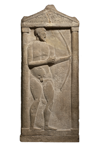 Grave stele showing a naked archer